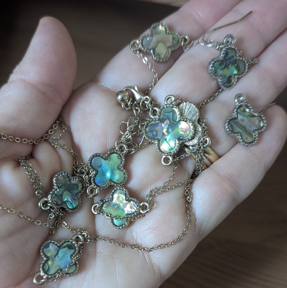 Isolda OOAK Jewelry - ABALONE Floral Clover Jewelry Set NWOT